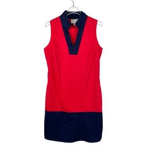 Sail To Sable STS Sleeveless Classic Tunic Cotton Poplin Dress Navy/Red Sz XS